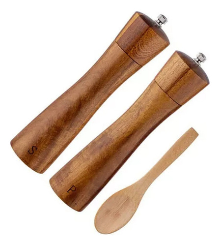 Juego De Molinillos De Sal Y Pimienta De Madera Con Rotor