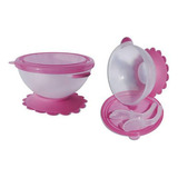 Kit Tigela Com Sucção E Talheres Infantil Rosa Ibimboo