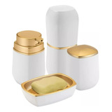 Kit Para Banheiro Lavabo 4 Peças Branco E Dourado - Arthi