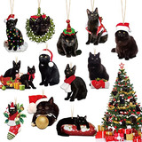 Adornos De Navidad Forma De Gato Negro, Adornos De Made...