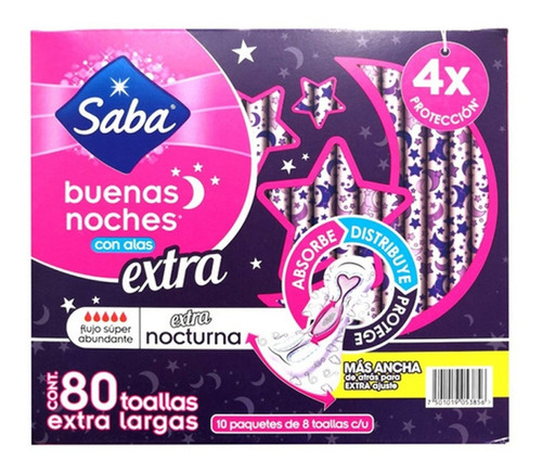 Saba Toallas Buenas Noches Extra 80 Pzs