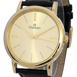 Relogio Champion Masculino Banhado Ouro Dourado Original Cor Da Correia Preto