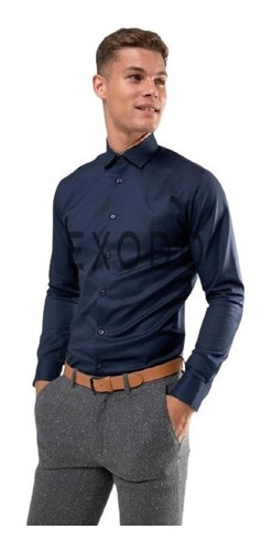 Camisa Azul Lisa Hombre Entallada,  Slim Fit  Envió Gratis