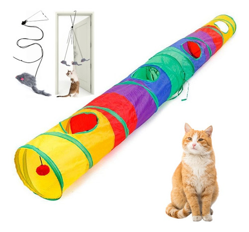 2x Tunel Brinquedo Para Gatos Multicolorido Com 2 Saída Cada