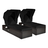 Tumbona Exterior Reclinable Ajustable Dosel Negro Happygrill