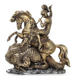 São Jorge Cavalo E Dragão Escultura Grande Detalhada Resina