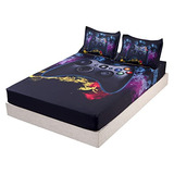 Juego De Sábanas Galaxy Gamer De 3 Piezas Cama Individ...