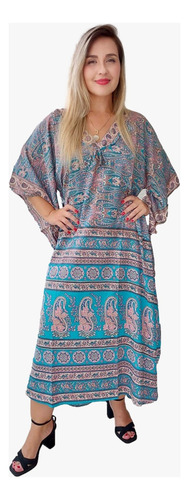 Vestido Longo Indiano Tipo Kaftan Toque De Seda - Cod. 5014