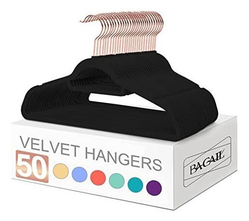 Bagail - Paquete De 50 Perchas De Terciopelo Negro/oro Rosa,