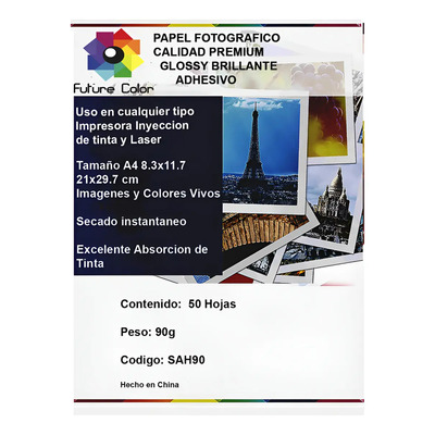 Future Color Papel Fotográfico A4 Glossy Adhesivo 500h 90g Color Blanco | Envío gratis