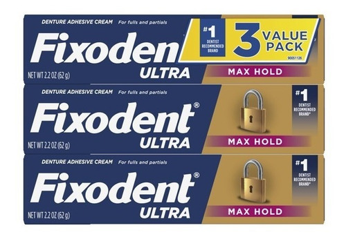 Fixodent Ultra Max Hold Adhesivo Dental  62g  3 Pack