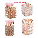Porta Pincéis De Maquiagem Luxo Rose Gold Cristal 1 Unidade
