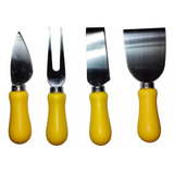 Set 4 Cuchillos Acero Para Queso Cubiertos Mango Madera