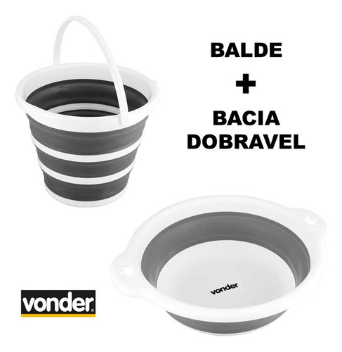 Bacia 8 Litros E Balde 10 Litros Dobrável Retrátil Vonder 