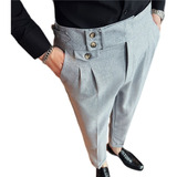 Moda Drapeado Cintura Alta Traje Pantalones Hombres Ropa Lon