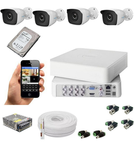 Kit 4 Câmeras Completo Full Hd 1080p Dvr 8 Canais Hikvision