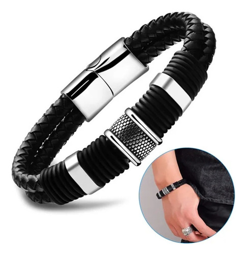 Pulseira Masculina Couro Fecho Imã Alto Padrão Luxo Homem 