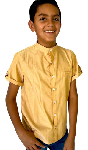 Camisa Niño Cuello Mao Manga Corta Algodón, Varios Colores