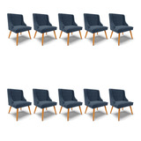 Kit 10 Cadeiras De Jantar Liz Suede Azul Marinho Pés Palito