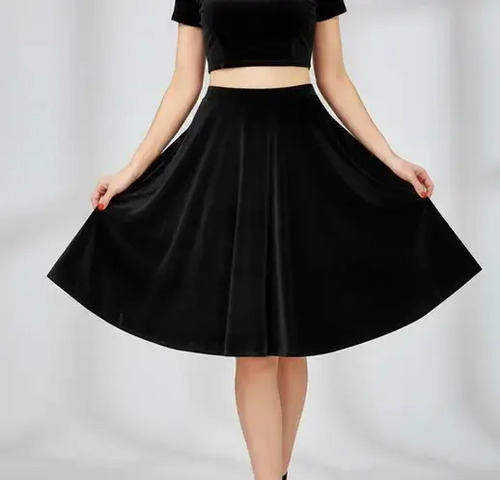 Falda Terciopelo Circular A La Rodilla Elegante Moda Casual