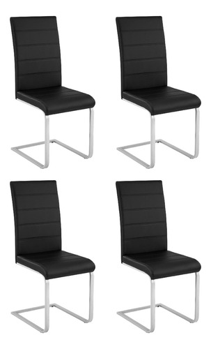 Set X4 Sillas Niviko Amsterdam Reforzada Estructura Color Gris Y Asiento Negro En Cuerina