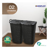 Kit 2 Cesto Rattan Preto Com Tampa Basculada Arqplast