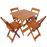 Conj Mesa Madeira Mel Teca Bar 70x70 Dobrável + 4 Cadeiras 