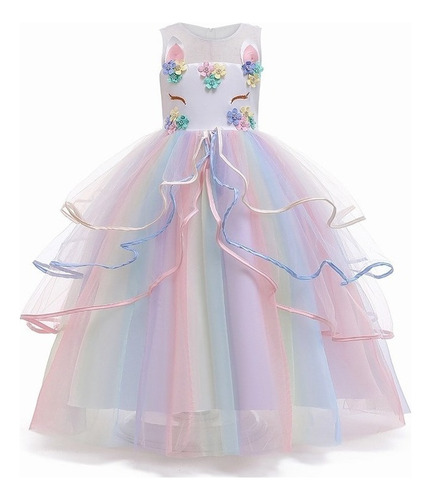 D Vestido De Fiesta De Princesa Unicornio Arcoíris For Niñas