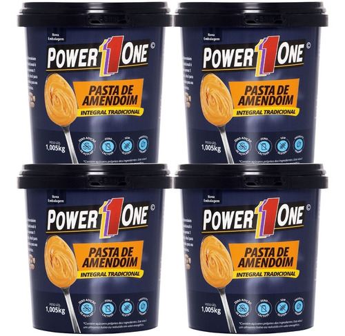 4x Pasta De Amendoim Integral Power One