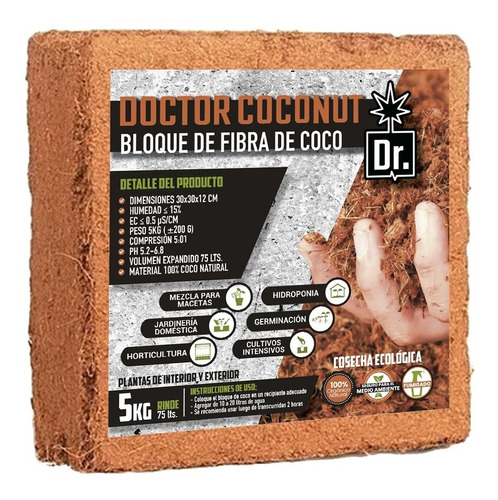 Bloque De Fibra 100% Coco 5kg Importado - Doctor Cultivo