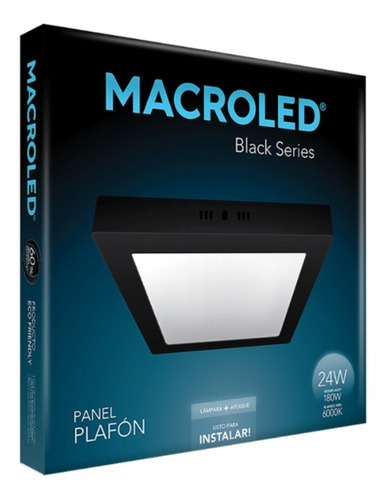 Panel Plafon Led 24w Cuadrado Negro Aplicar 6000k Macroled