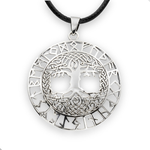 Gran Árbol Yggdrasil Vikingo Plata 925 + Collar Negro | M470