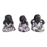 Kit C/3 Budas Monge Bebê Cego Surdo Mudo Trio Prata 15cm