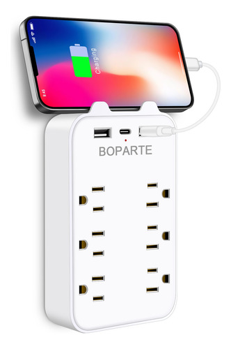 Adaptador De Pared Multicontactos, 6 Toma, 2 Usb, 1 Tipo C