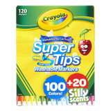 Super Tips 100 Plumones Lavables+20 Marcadores  Olor Crayola