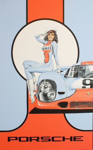 Poster Retrô - Gulf Girl  - Porsche -  Decor  33 Cm X 48 Cm