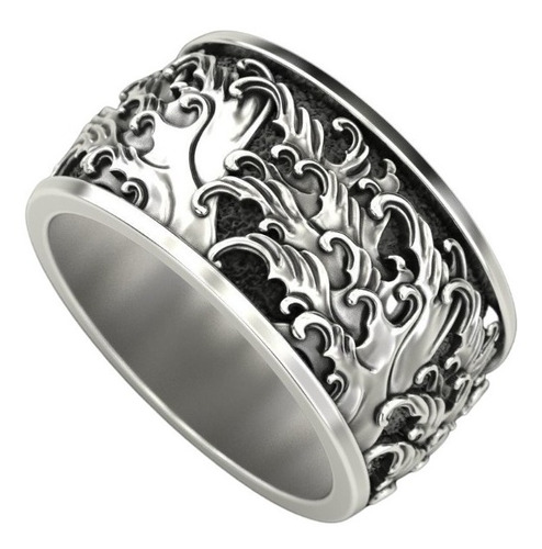 Anillo Hombre Anillo Olas Mar De Japón Plata 925