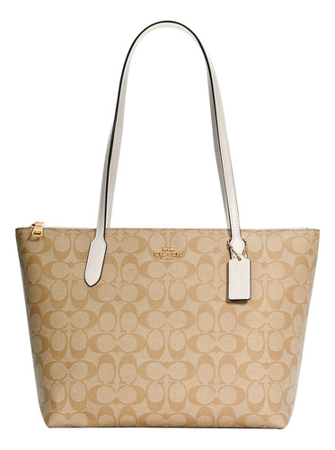 Bolsa Tote Coach Top Zip Tote In Signature Canvas Light Khaki/chalk 4455 Diseño Signature Canvas De Cuero Y Lona  Caqui Asas Color Crema Y Herrajes Dorado