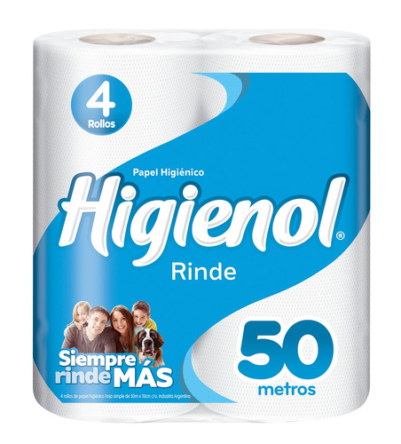 Papel Higiénico Higienol Rinde Simple Hoja 50 M De 4 U