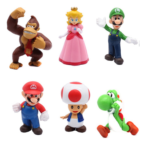 Kit 6 Bonecos Super Mario Bros. Action Figures - No Brasil