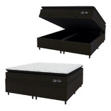 Cama Box Hellen Baú Casal Night Rest Veludo Preto E Branco Cor Preto