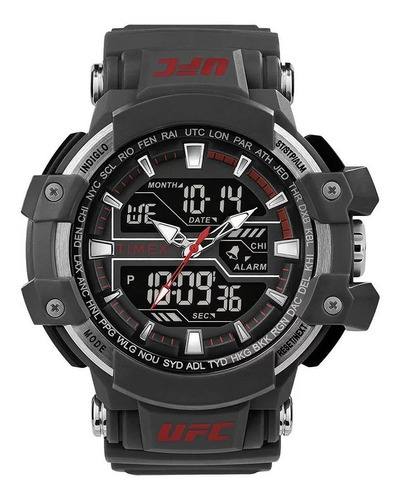 Reloj Timex Ufc Combat Modelo: Tw5m51900 Color De La Correa Gris Color Del Fondo Negro