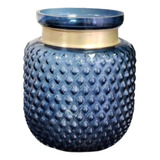 Vaso De Vidro Azul Com Detalhe Dourado