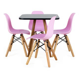 Conjunto Infantil Mesa Preta De Mdf 50cm + 4 Cadeiras Eames