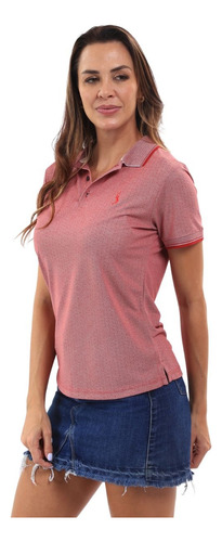 Camisa Gola Polo Básica Poliéster Feminina Manga Curta