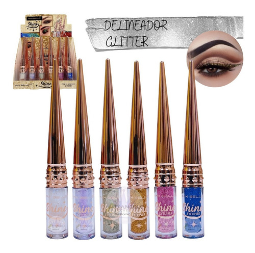 Set 12 Delineador Líquido De Ojos Brillante Glitter Colores