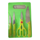 Juego Cocina X5 Utensillos Cuchillos Tijeras + Tabla Picar