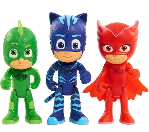 Kit C/3 Boneco Grande Pjmasks Menino Gato Corujita Lagartixo