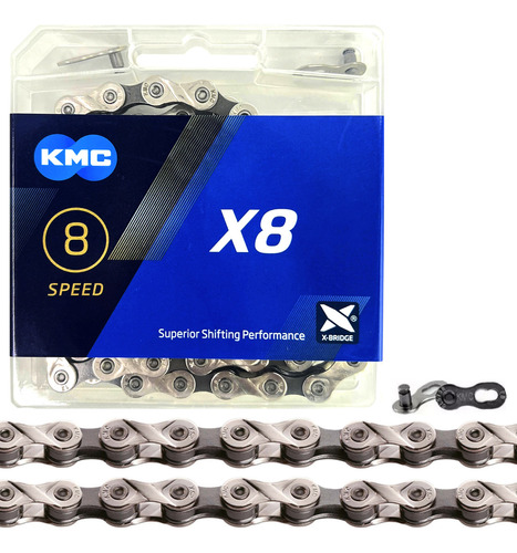 Corrente Kmc X8 Prata E Cinza 116l 8v 16v 24v Mtb Speed + Power Link