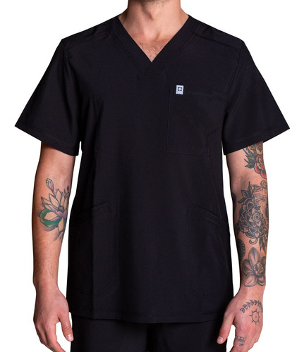 Polera Hombre Scorpi S. Stretch Negro Uniformes Clínicos